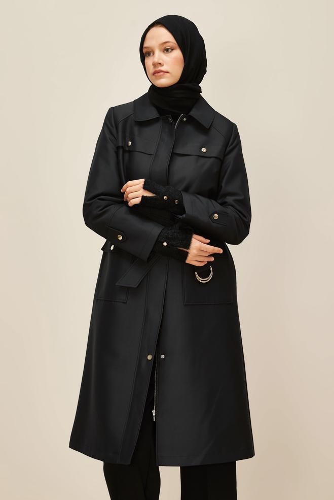 Vêtements hijab BLEU MARINE TRENCH CEINTURÉ 10977 - ALVİNA