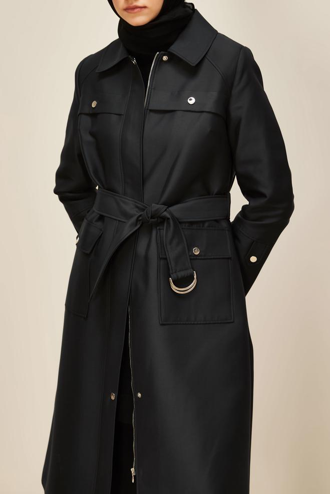 Vêtements hijab BLEU MARINE TRENCH CEINTURÉ 10977 - ALVİNA