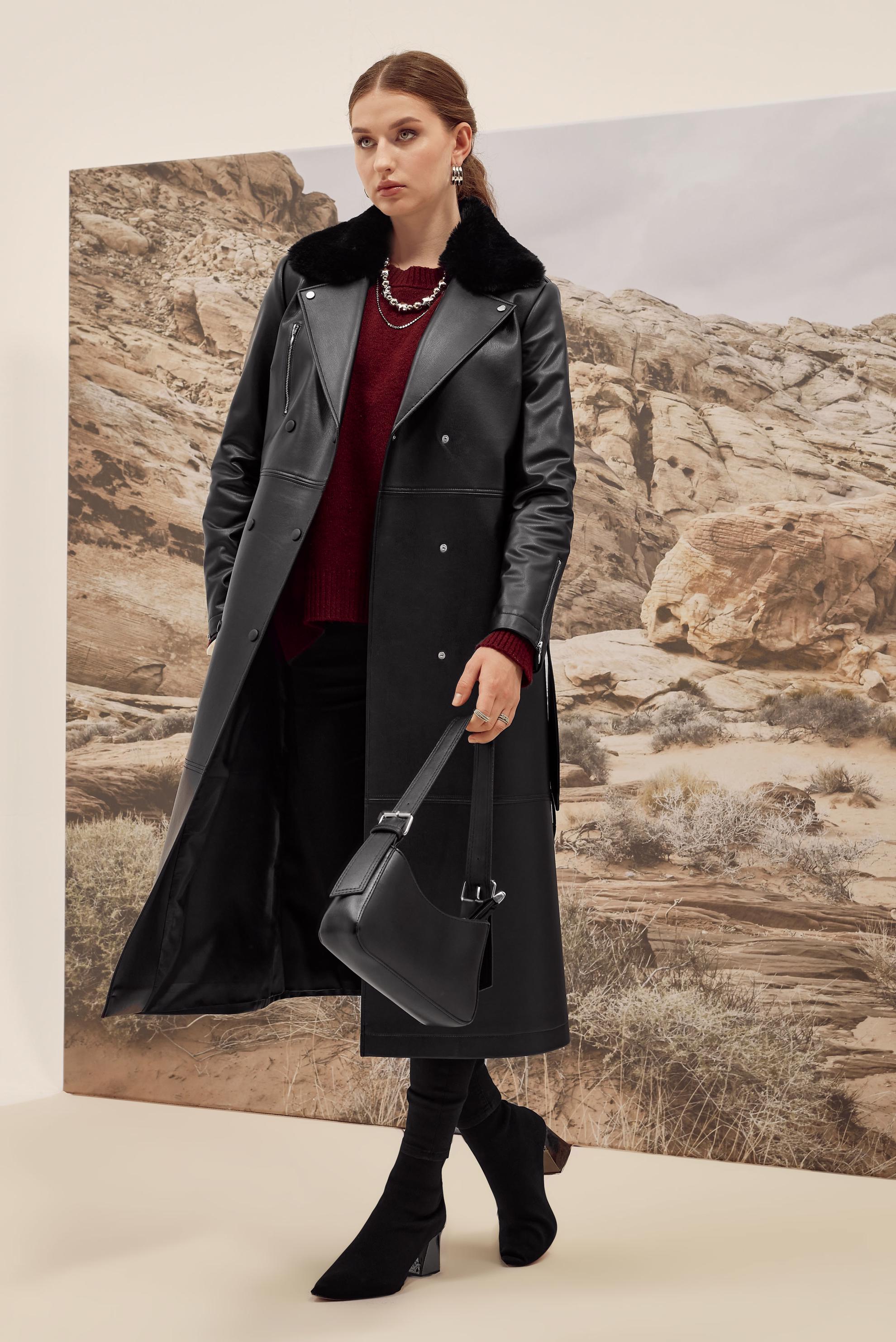 Vêtements hijab NOIR TRENCH-COAT AVEC COL EN FOURRURE 10978