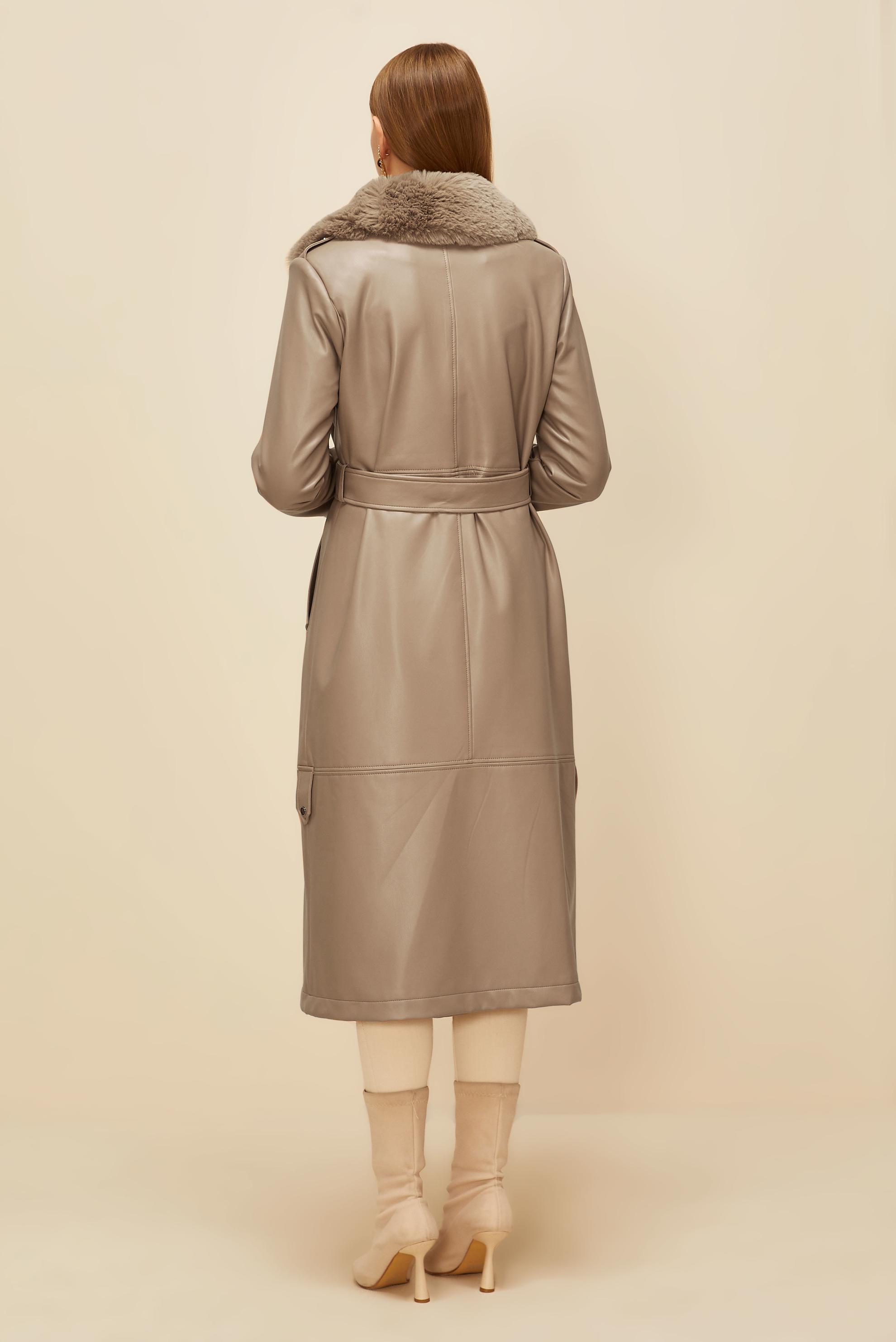 Vêtements hijab BRUN TRENCH-COAT AVEC COL EN FOURRURE 10978