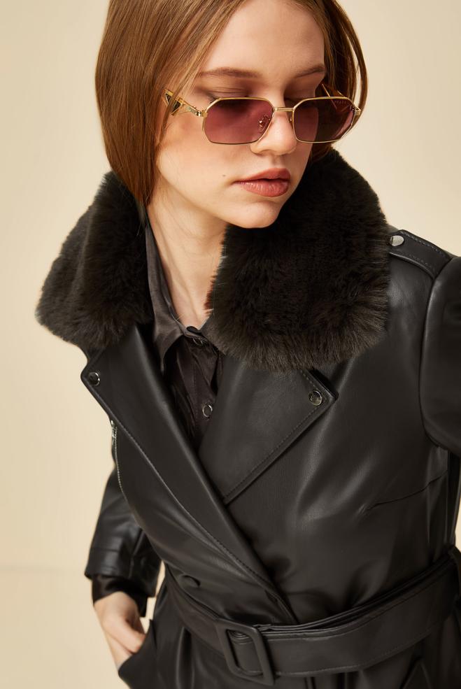 Vêtements hijab BRUN TRENCH-COAT AVEC COL EN FOURRURE 10978 - ALVİNA