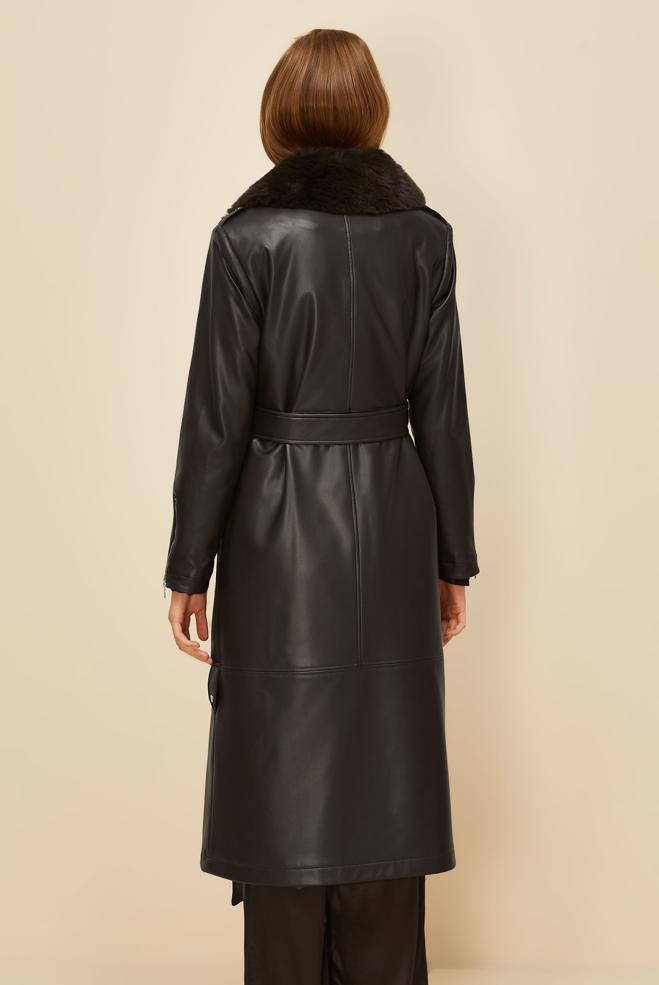 Vêtements hijab BRUN TRENCH-COAT AVEC COL EN FOURRURE 10978 - ALVİNA