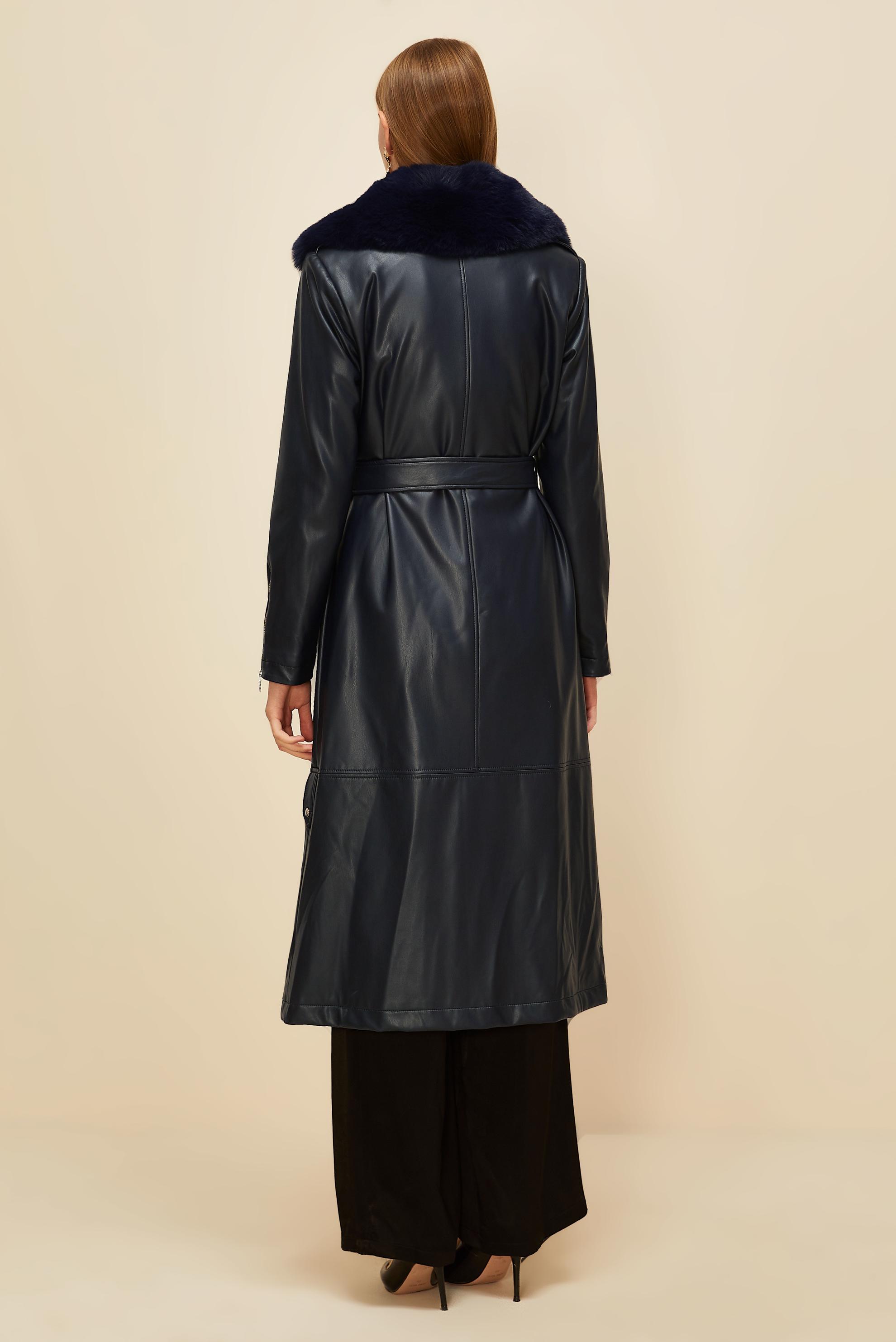 Vêtements hijab BLEU MARINE TRENCH-COAT AVEC COL EN FOURRURE 10978
