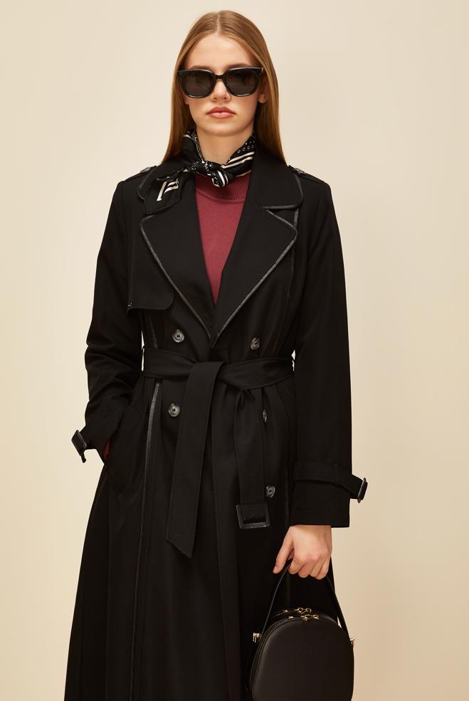 Vêtements hijab NOIR TRENCH-COAT CEINTURÉ 10979 - ALVİNA