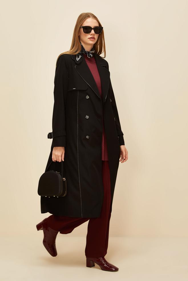 Vêtements hijab NOIR TRENCH-COAT CEINTURÉ 10979 - ALVİNA