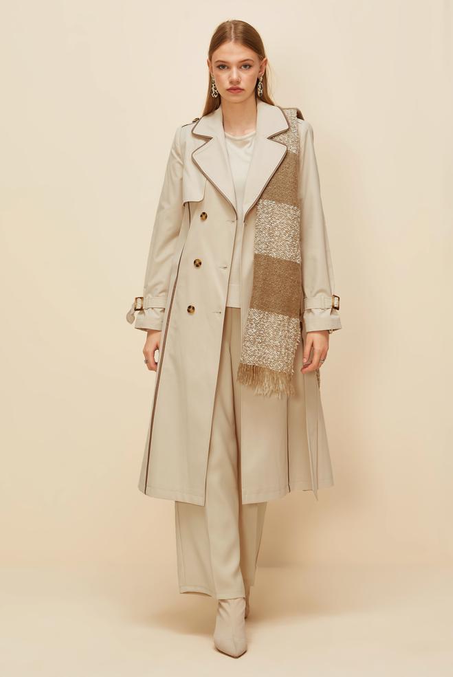 Vêtements hijab BEIGE TRENCH-COAT CEINTURÉ 10979 - ALVİNA