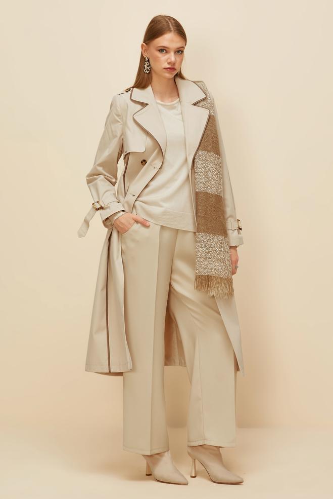 Vêtements hijab BEIGE TRENCH-COAT CEINTURÉ 10979 - ALVİNA
