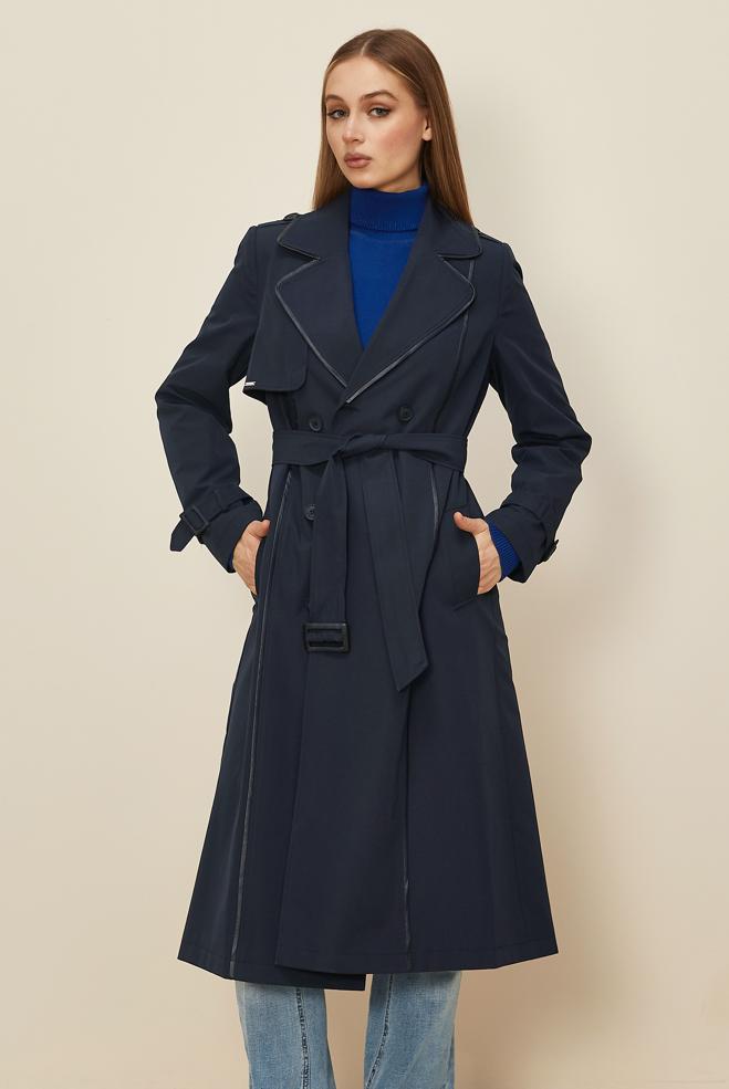 Hijab clothing NAVY BLUE BELTED TRENCH COAT 10979 - ALVİNA