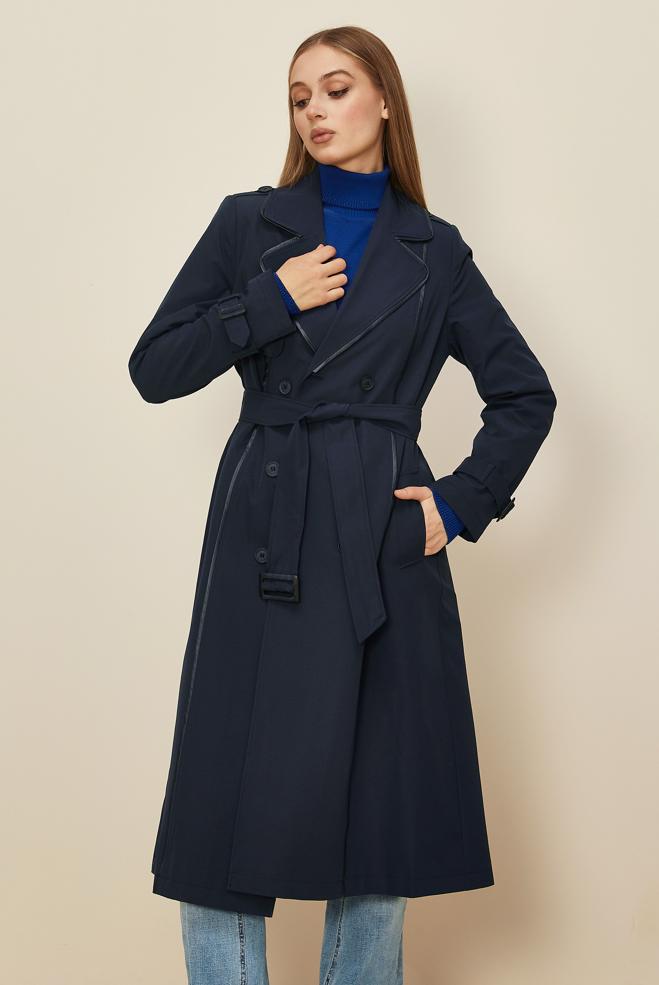 Hijab clothing NAVY BLUE BELTED TRENCH COAT 10979 - ALVİNA