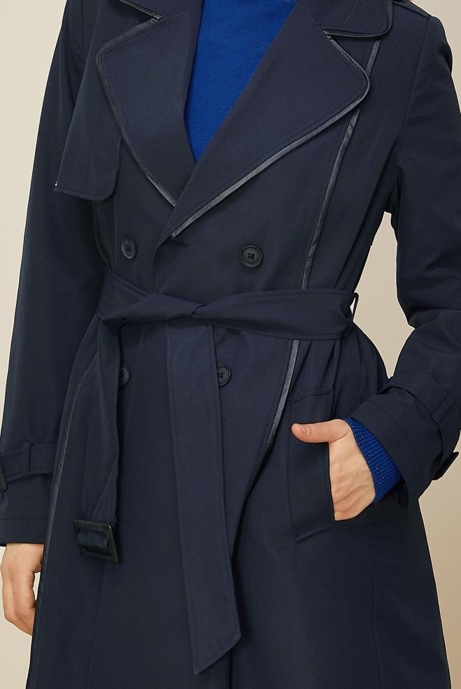 Hijab clothing NAVY BLUE BELTED TRENCH COAT 10979 - ALVİNA