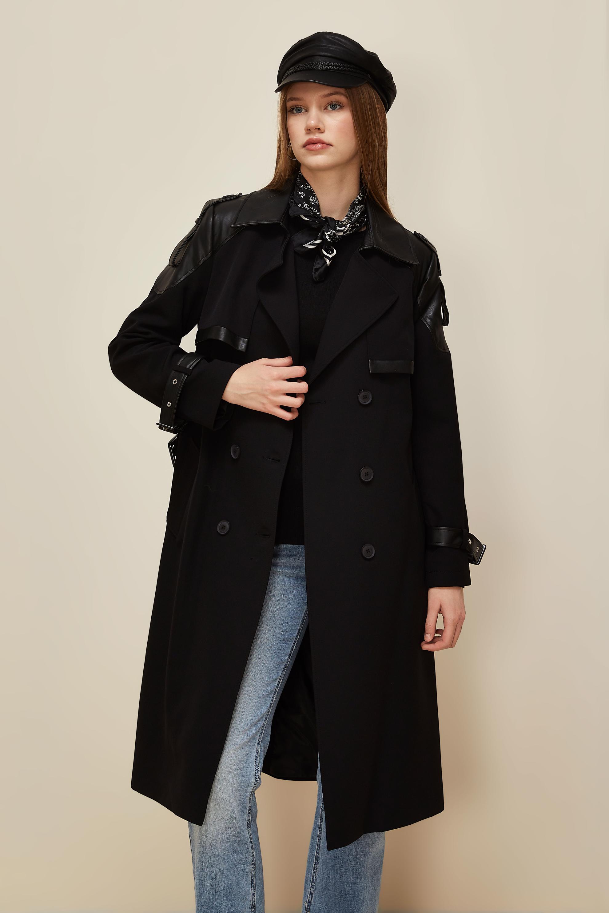 Vêtements hijab NOIR TRENCH-COAT CEINTURÉ 10981