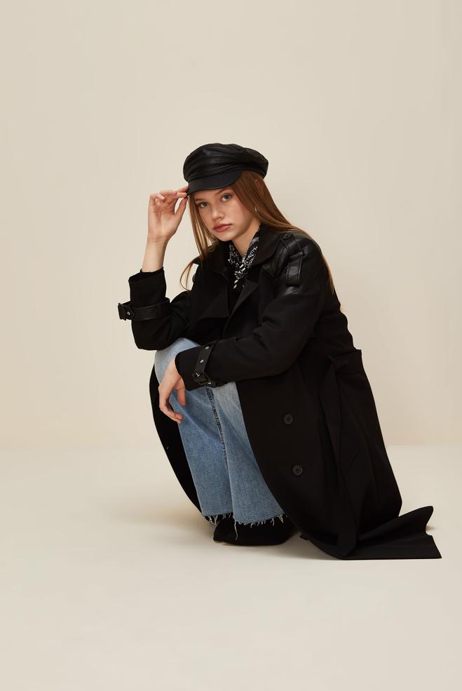 Vêtements hijab NOIR TRENCH-COAT CEINTURÉ 10981 - ALVİNA