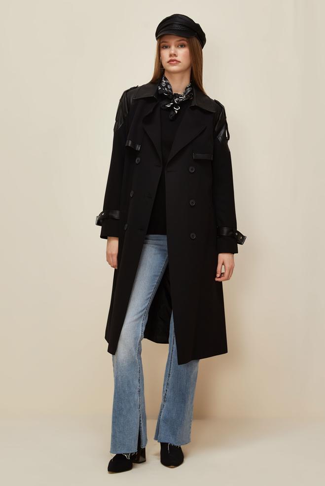 Vêtements hijab NOIR TRENCH-COAT CEINTURÉ 10981 - ALVİNA
