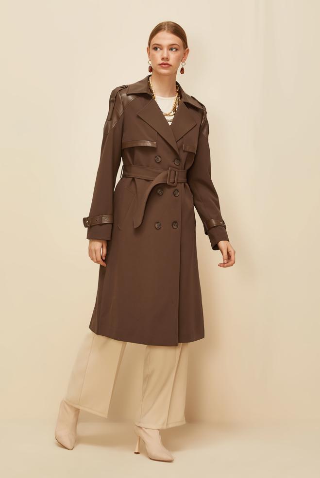 Vêtements hijab BRUN TRENCH-COAT CEINTURÉ 10981 - ALVİNA