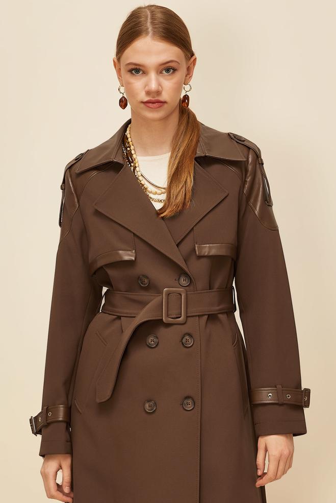 Vêtements hijab BRUN TRENCH-COAT CEINTURÉ 10981 - ALVİNA