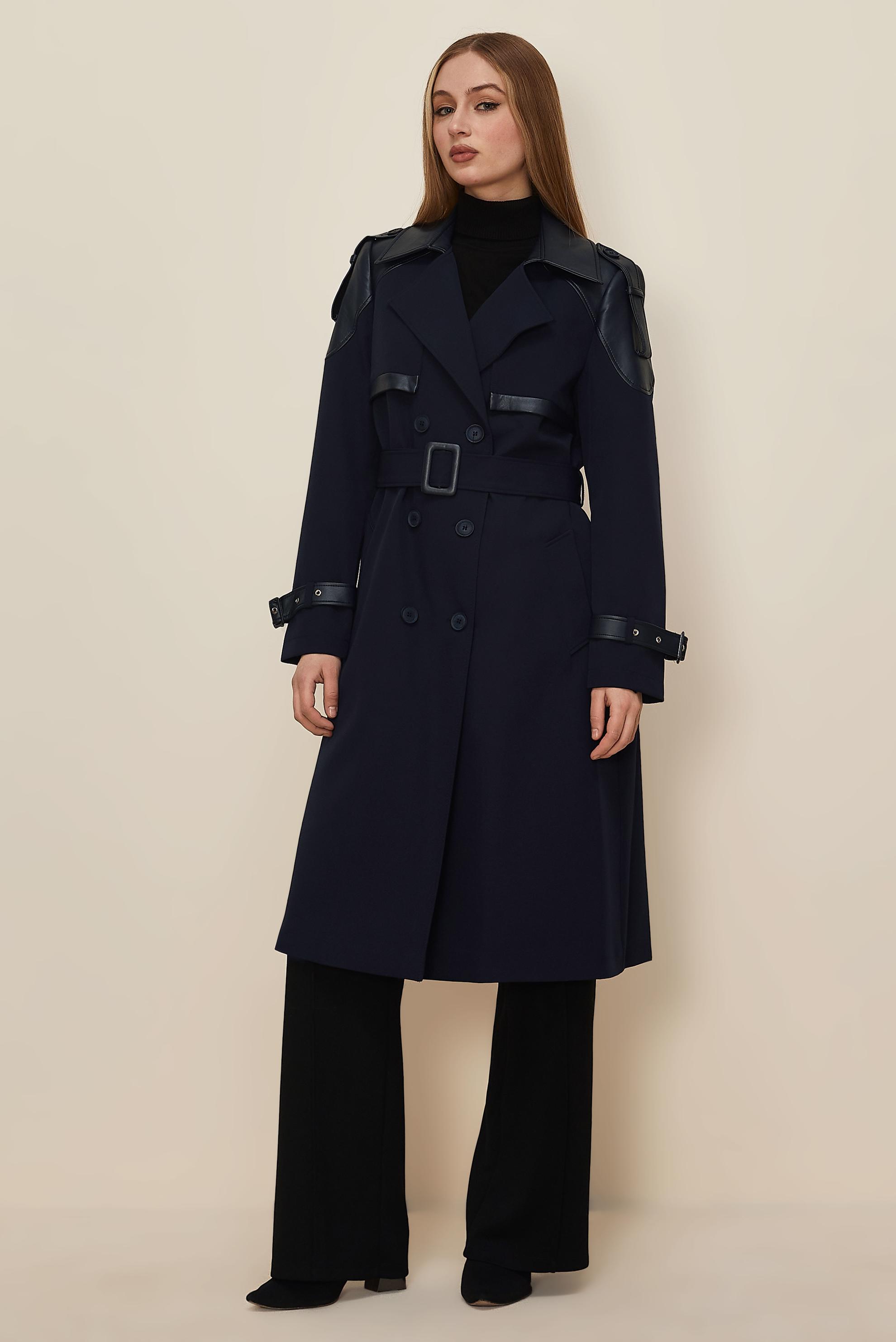 Hijab clothing NAVY BLUE BELTED TRENCH COAT 10981