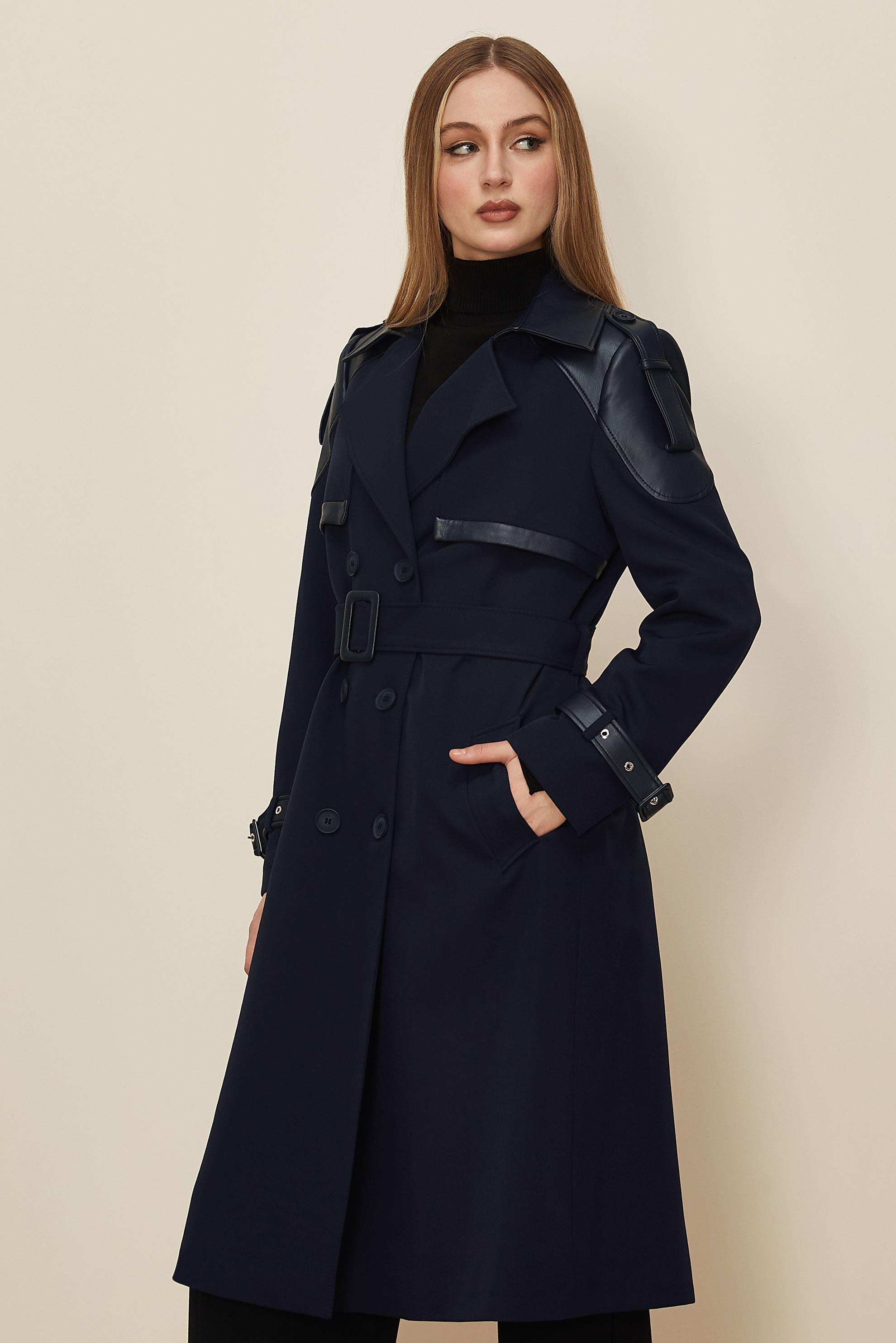 Hijab clothing NAVY BLUE BELTED TRENCH COAT 10981