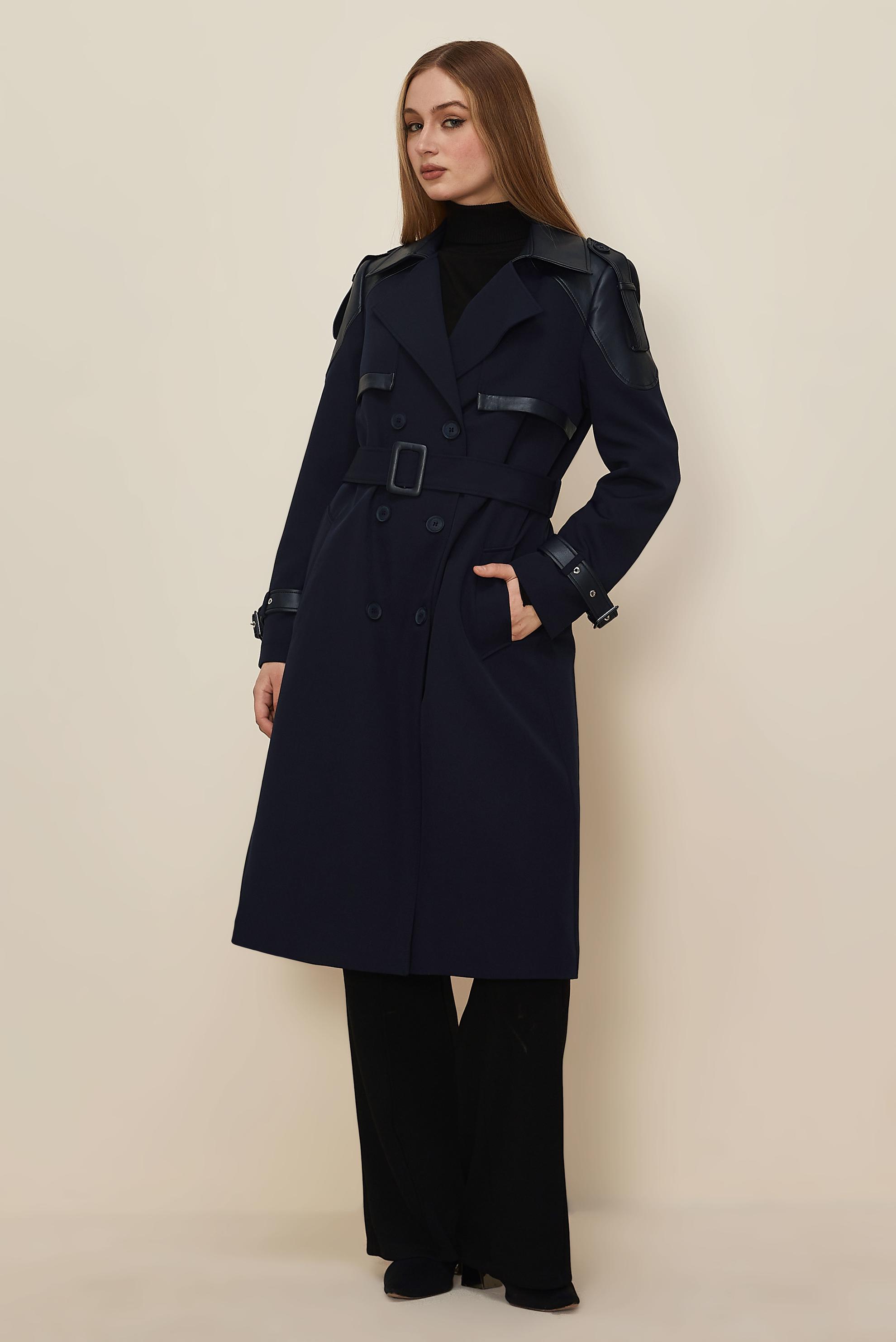 Hijab clothing NAVY BLUE BELTED TRENCH COAT 10981