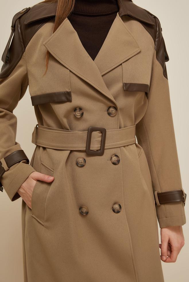 Vêtements hijab BRUN TRENCH-COAT CEINTURÉ 10981 - ALVİNA
