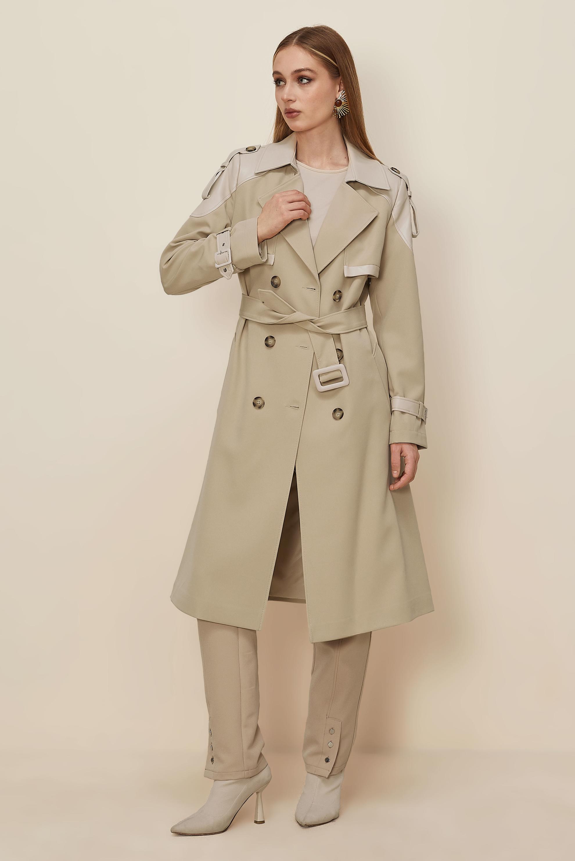 Tesettür giyim BEJ KEMERLİ TRENÇKOT 10981