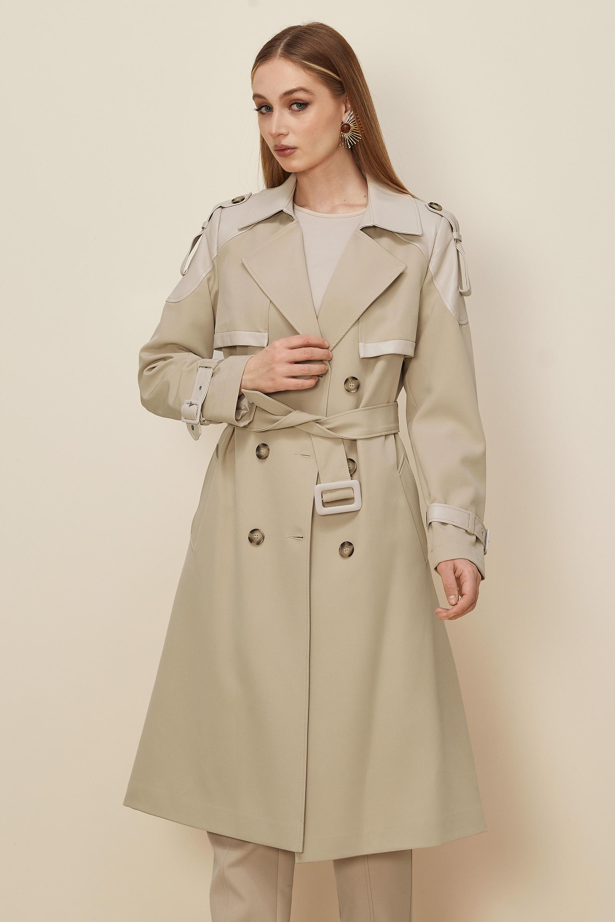 Tesettür giyim BEJ KEMERLİ TRENÇKOT 10981