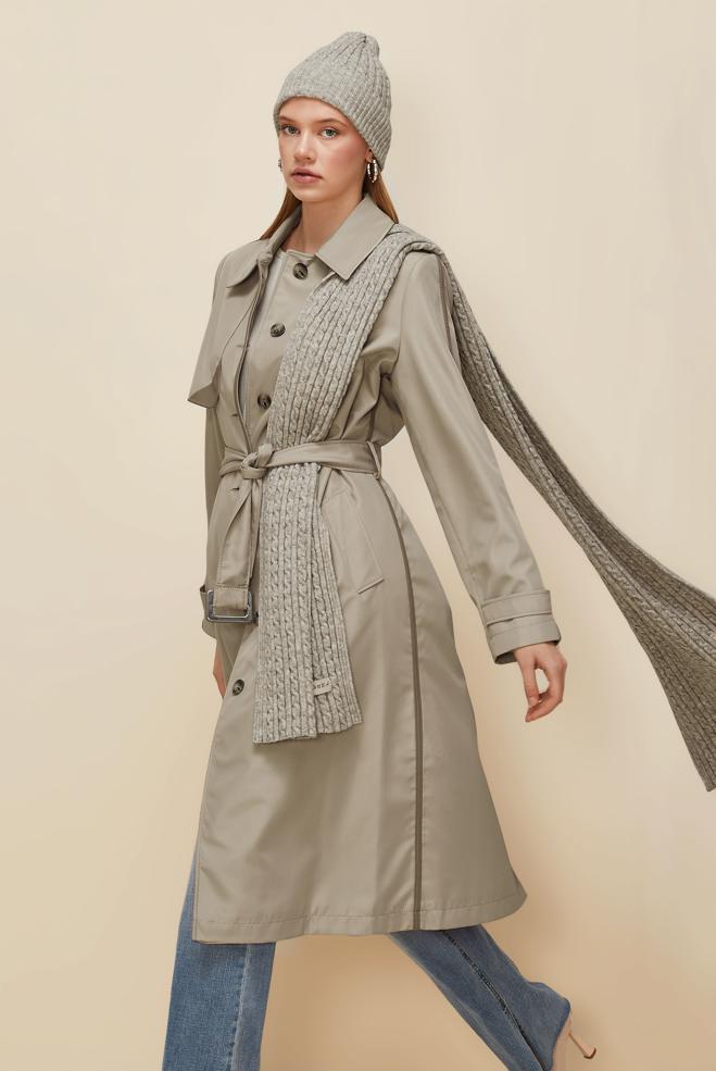 Vêtements hijab BEIGE TRENCH REMBOURRÉ 10982 - ALVİNA