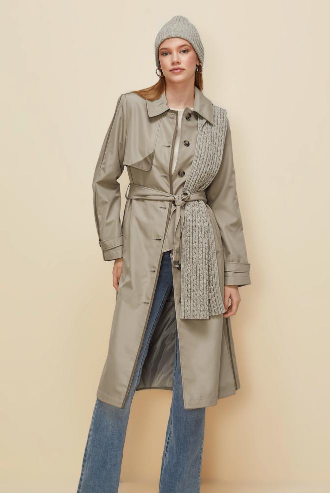 Vêtements hijab BEIGE TRENCH REMBOURRÉ 10982 - ALVİNA