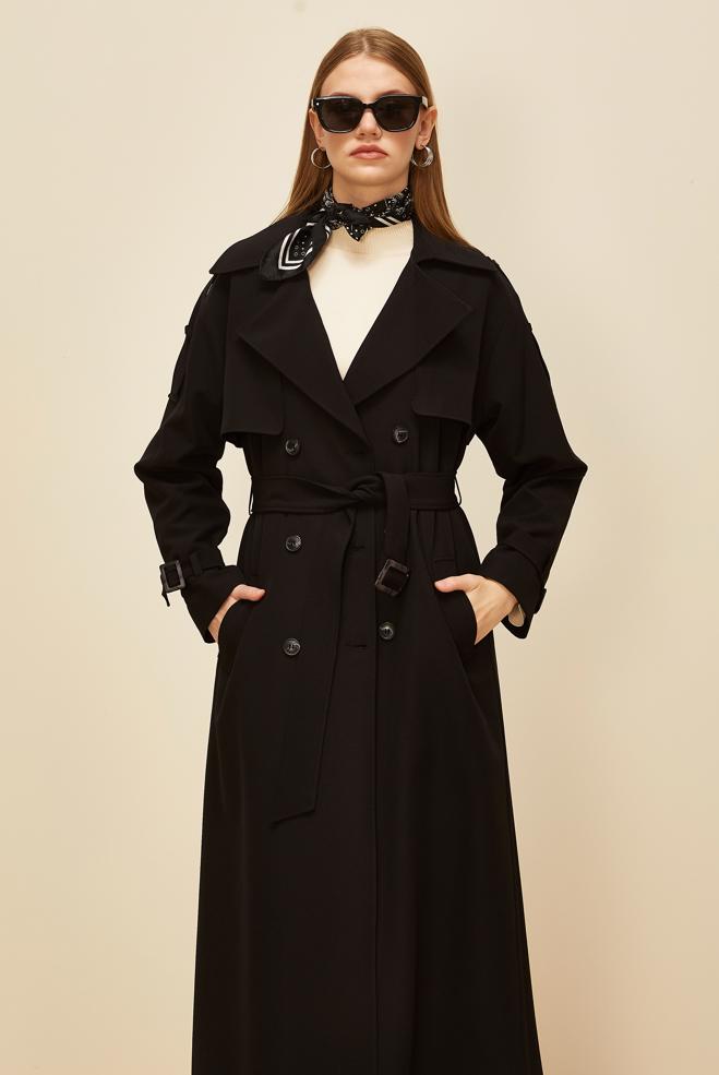 Vêtements hijab NOIR TRENCH CEINTURÉ 10983 - ALVİNA