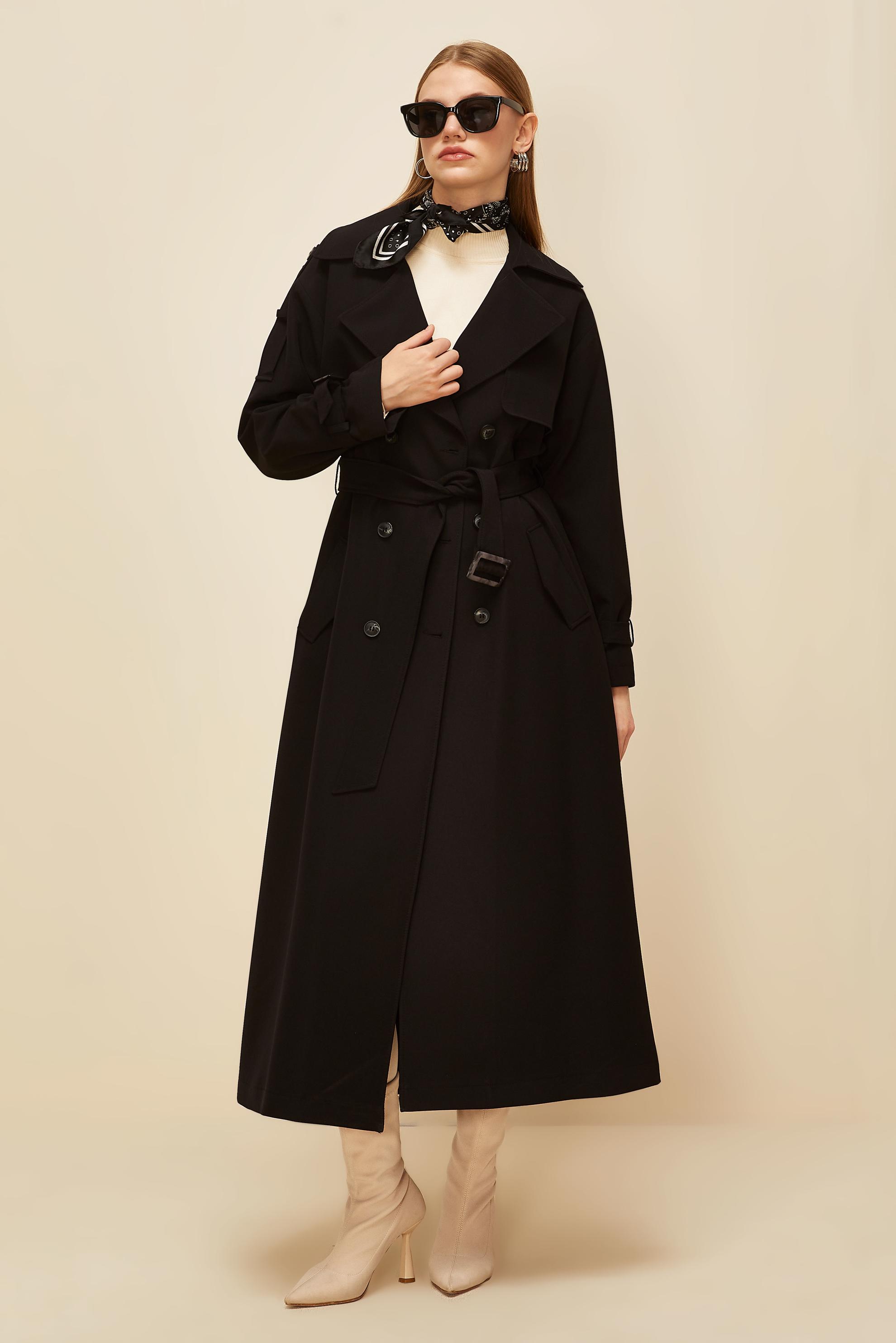 Vêtements hijab NOIR TRENCH CEINTURÉ 10983