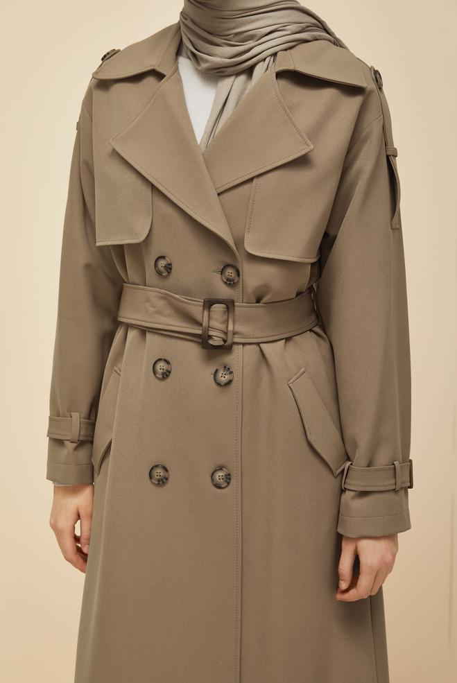 Vêtements hijab BEIGE TRENCH CEINTURÉ 10983 - ALVİNA
