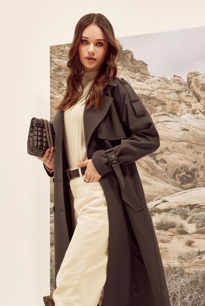 Hijab clothing BROWN BELTED TRENCH COAT 10983 - ALVİNA