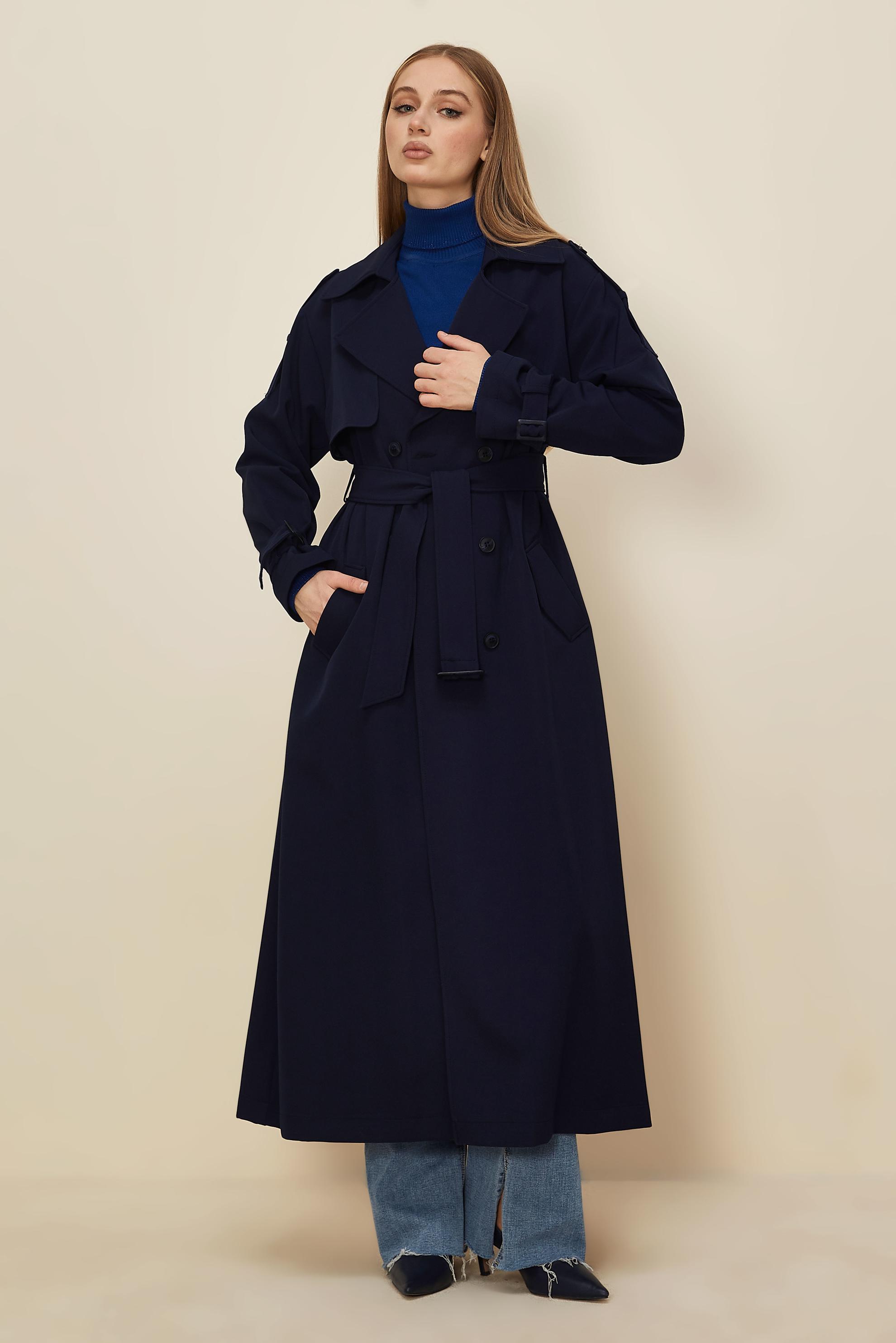 Hijab clothing NAVY BLUE BELTED TRENCH COAT 10983