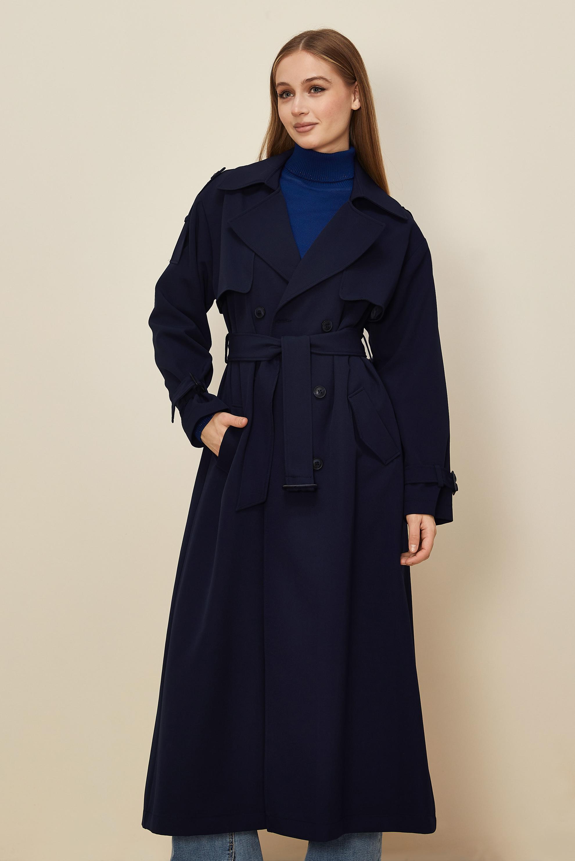 Hijab clothing NAVY BLUE BELTED TRENCH COAT 10983