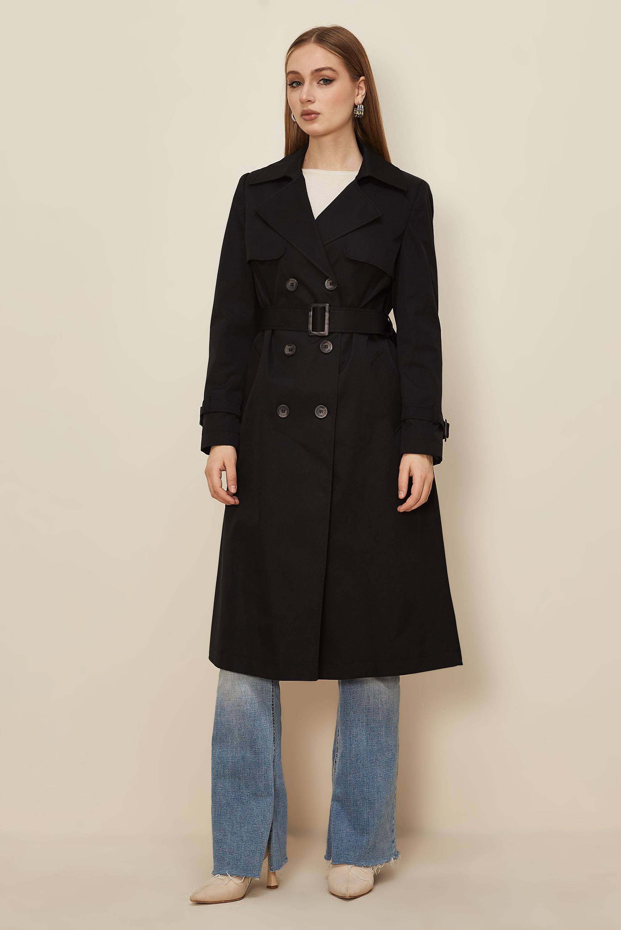 Hijab clothing BLACK BELTED TRENCH COAT 10985