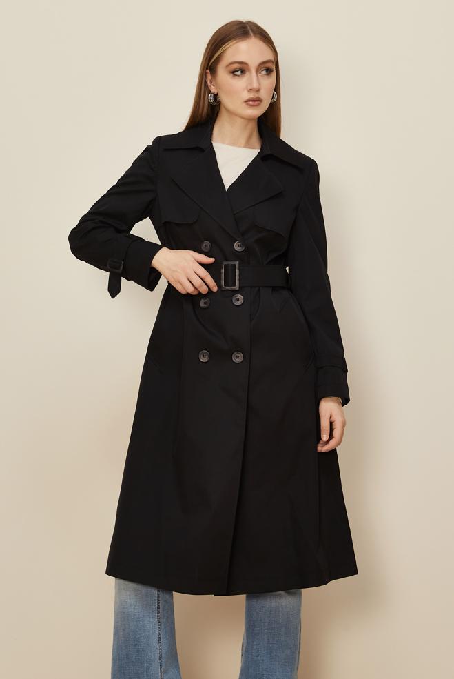 Hijab clothing BLACK BELTED TRENCH COAT 10985 - ALVİNA
