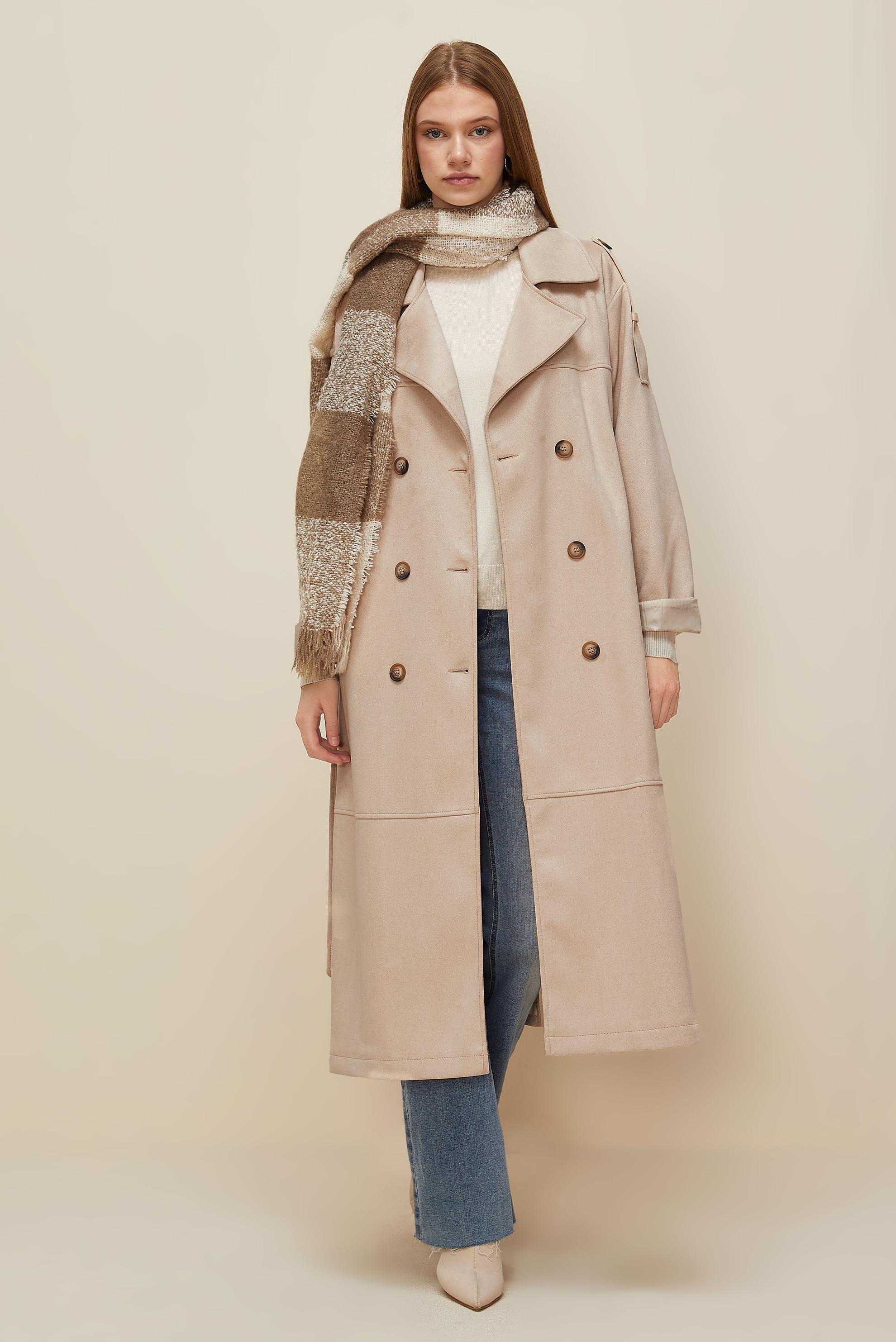 Vêtements hijab BEIGE TRENCH-COAT EN DAIM CEINTURÉ 10986