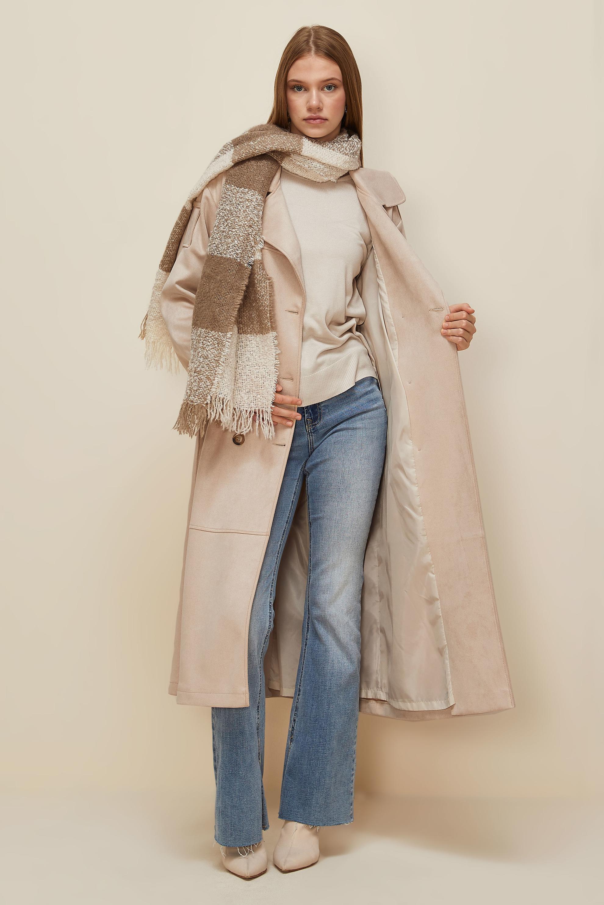 Vêtements hijab BEIGE TRENCH-COAT EN DAIM CEINTURÉ 10986