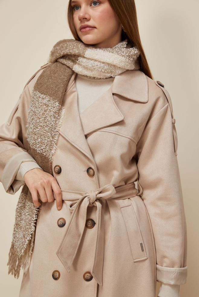 Vêtements hijab BEIGE TRENCH-COAT EN DAIM CEINTURÉ 10986 - ALVİNA