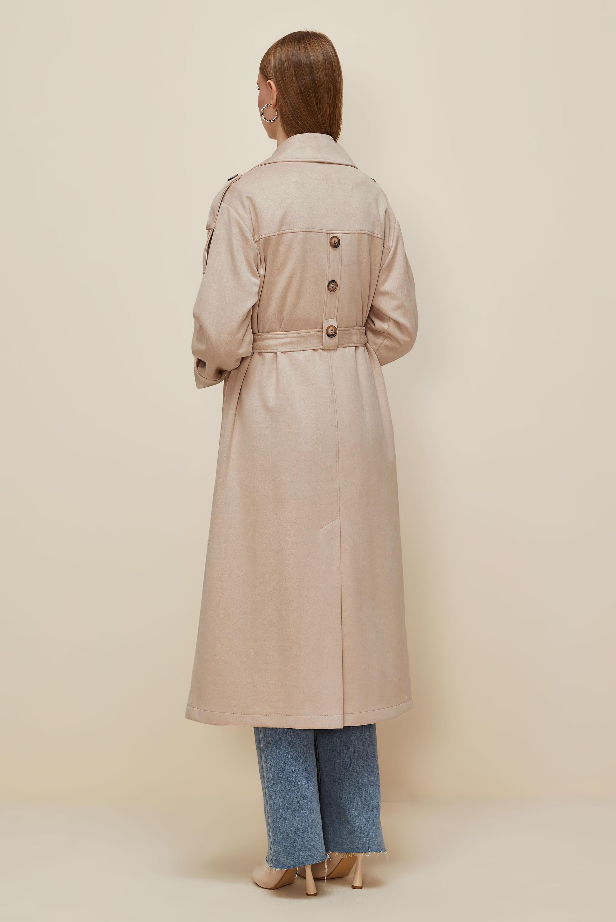 Vêtements hijab BEIGE TRENCH-COAT EN DAIM CEINTURÉ 10986