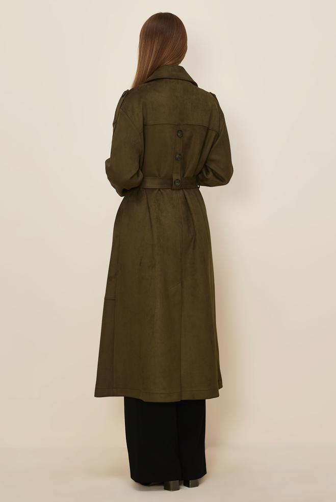 Hijab clothing KHAKI BELTED SUEDE TRENCH COAT 10986 - ALVİNA