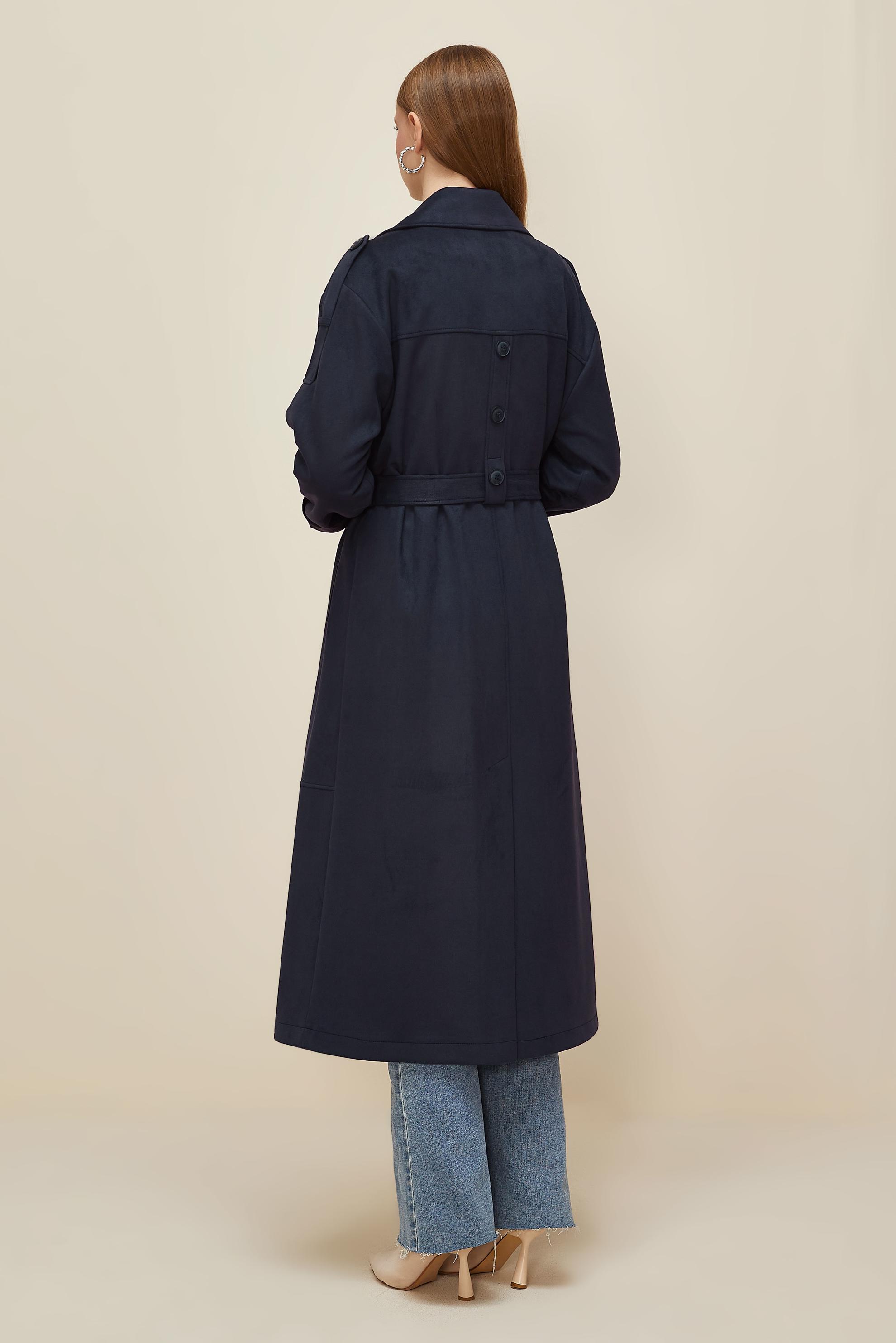 Vêtements hijab BLEU MARINE TRENCH-COAT EN DAIM CEINTURÉ 10986