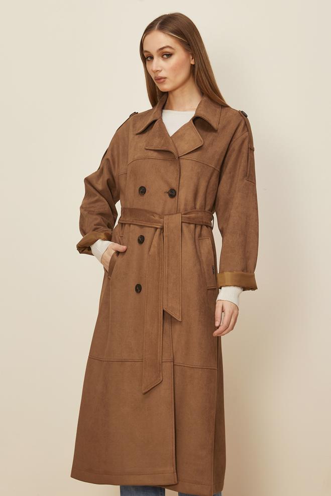 Hijab clothing TABA BELTED SUEDE TRENCH COAT 10986 - ALVİNA