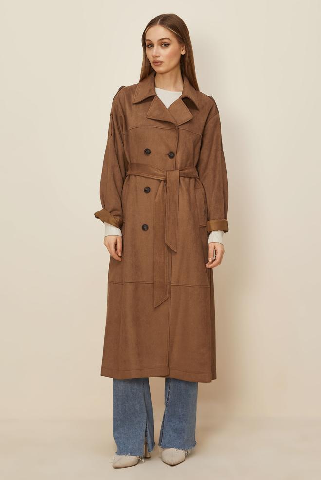 Hijab clothing TABA BELTED SUEDE TRENCH COAT 10986 - ALVİNA
