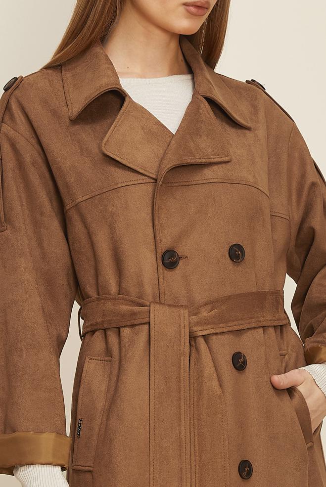 Hijab clothing TABA BELTED SUEDE TRENCH COAT 10986 - ALVİNA