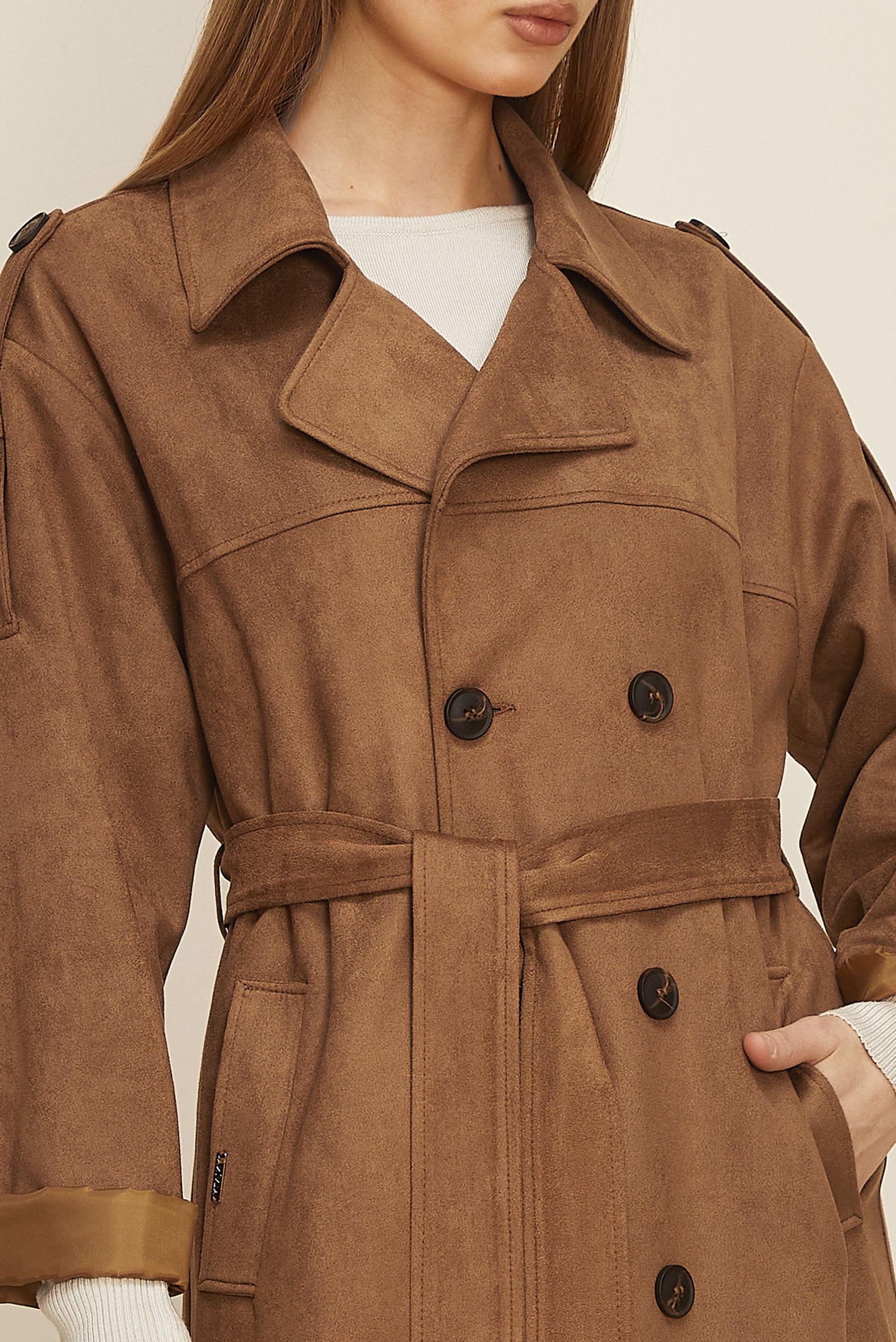 Tesettür giyim TABA KEMERLİ SÜET TRENÇKOT 10986