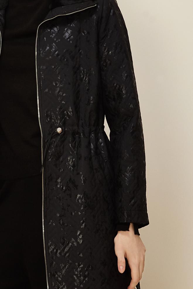 Tesettür giyim SİYAH VARAKLI KAPİTONE TRENÇKOT 10989 - ALVİNA