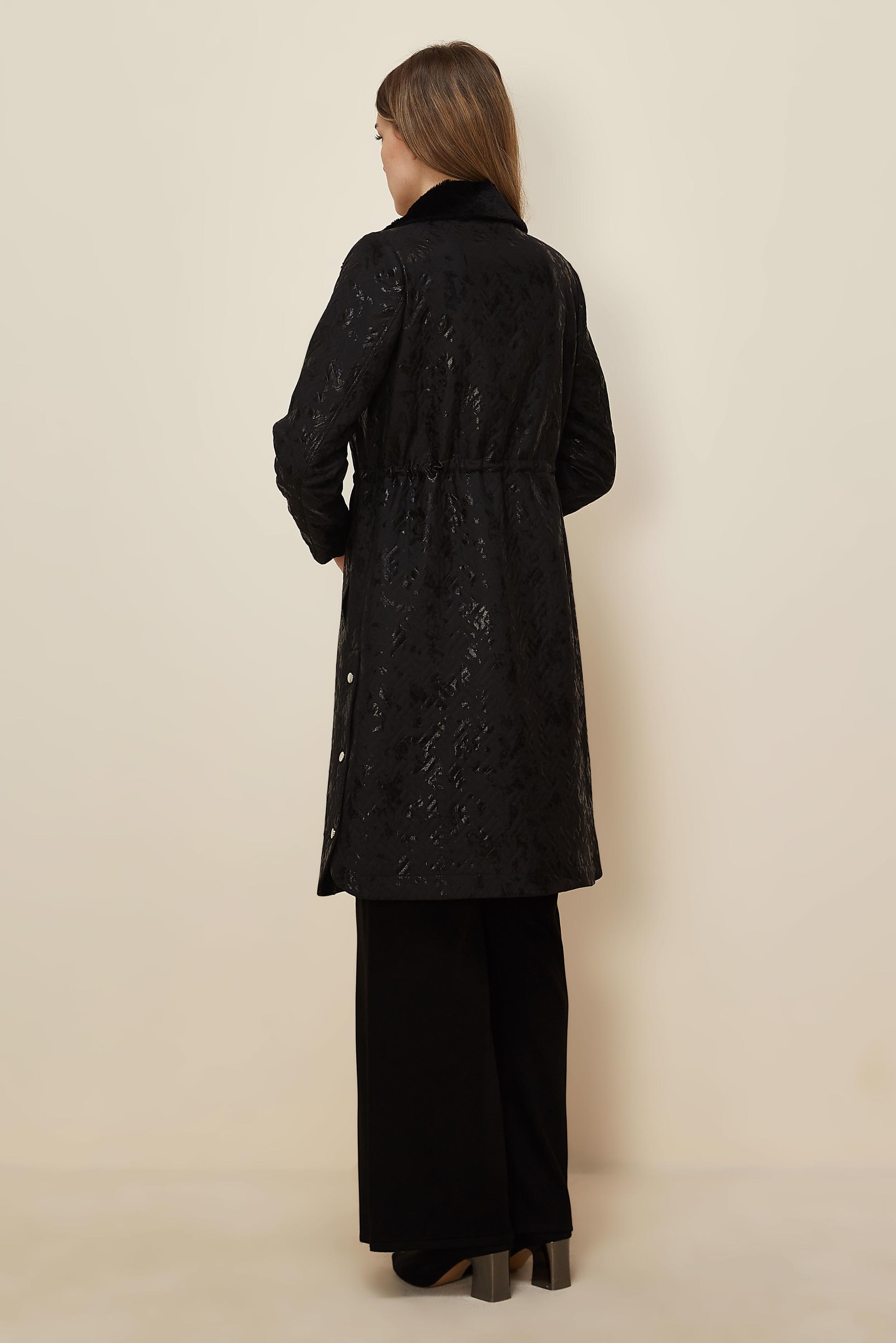 Tesettür giyim SİYAH VARAKLI KAPİTONE TRENÇKOT 10989