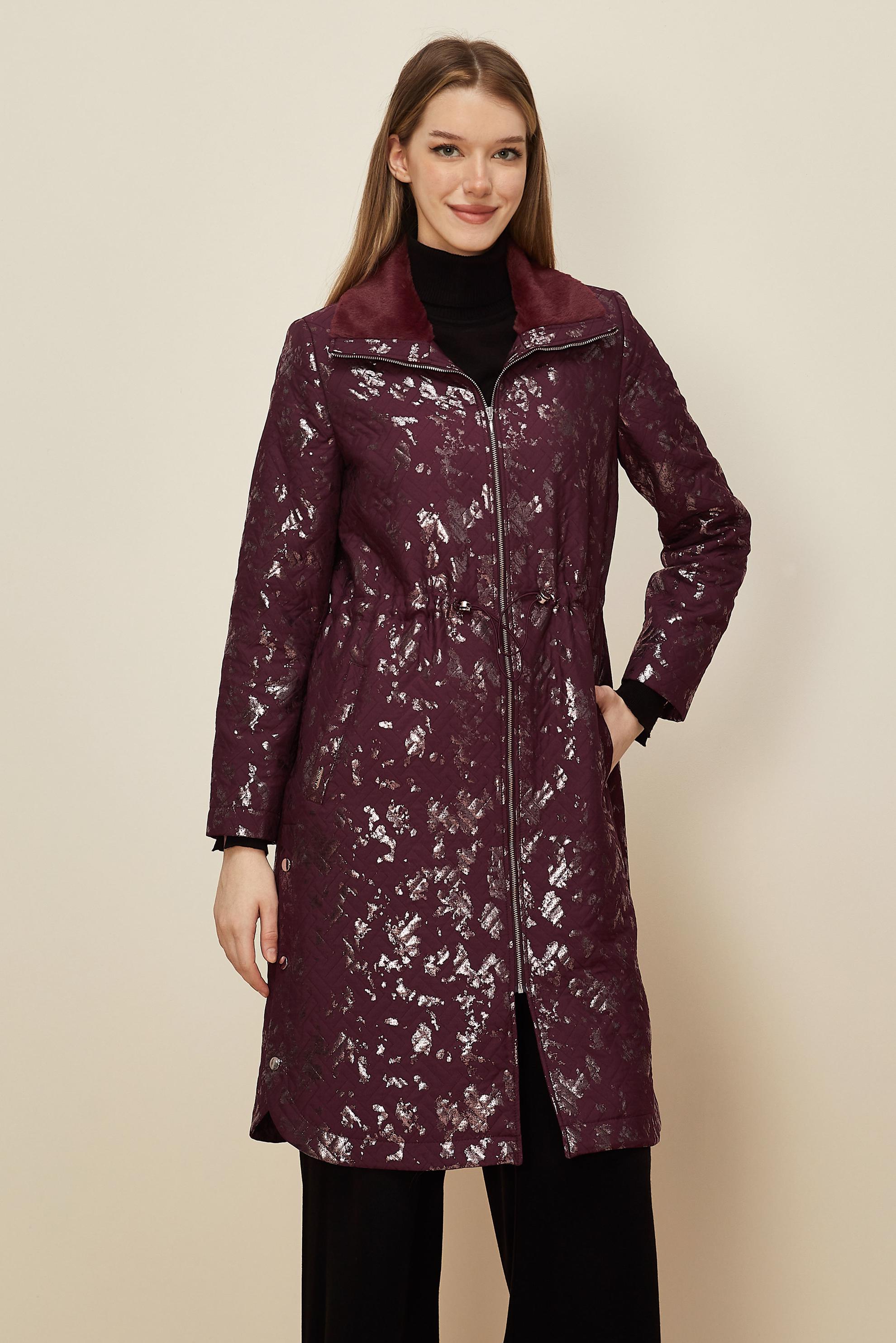 Tesettür giyim BORDO VARAKLI KAPİTONE TRENÇKOT 10989