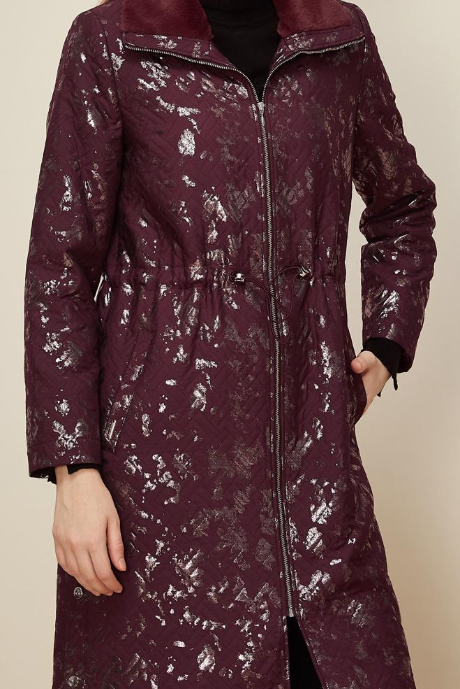 Tesettür giyim BORDO VARAKLI KAPİTONE TRENÇKOT 10989 - ALVİNA