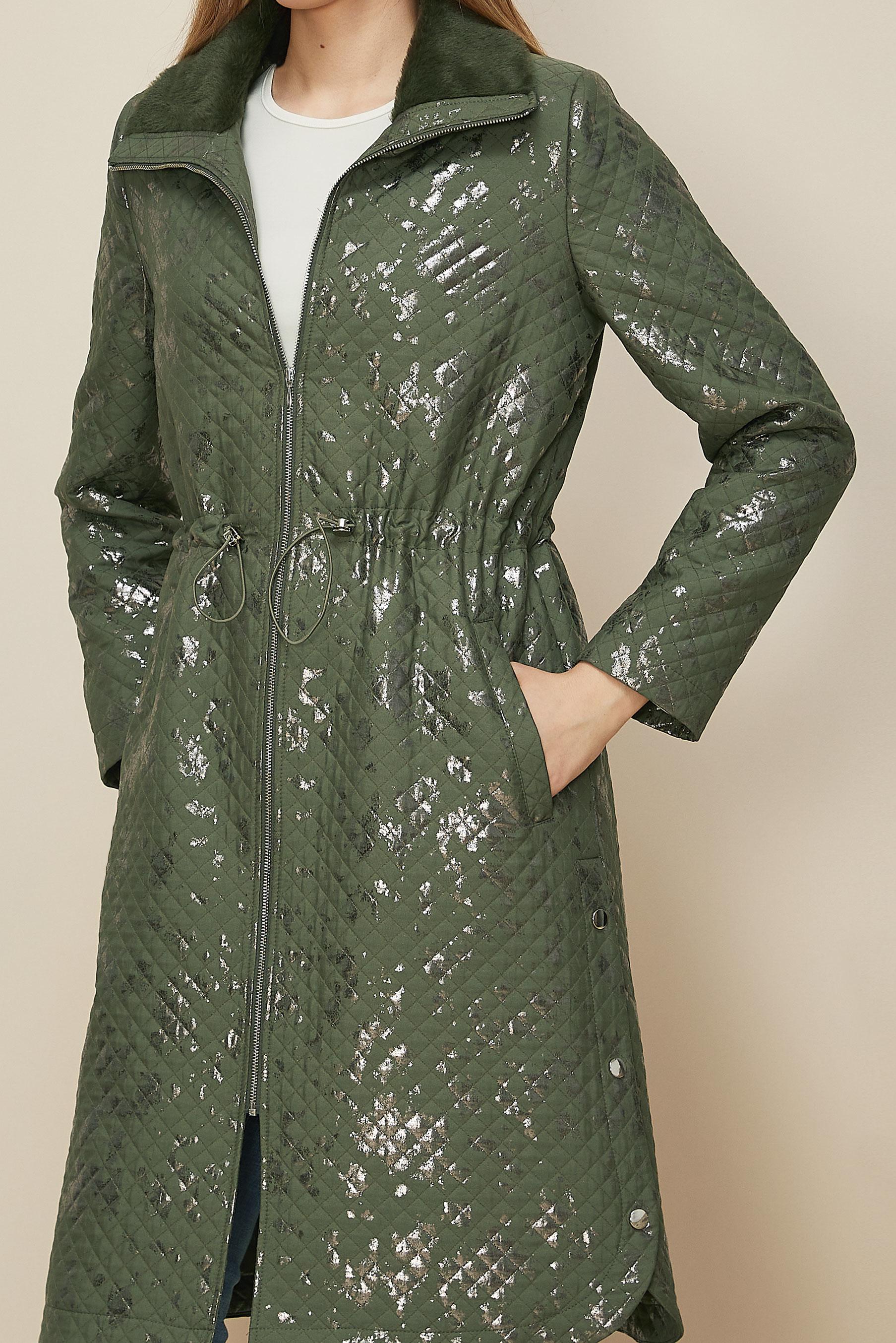 Tesettür giyim HAKİ VARAKLI KAPİTONE TRENÇKOT 10989